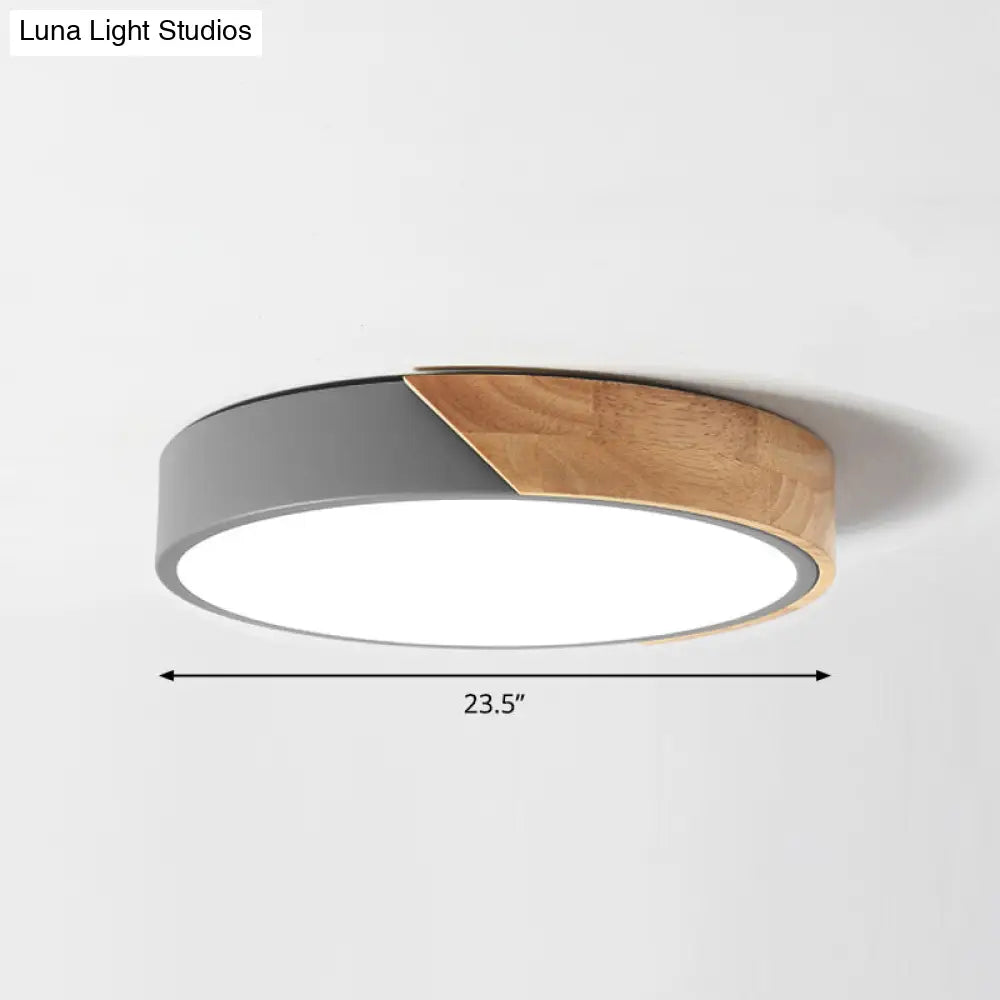 Round Led Macaron Ceiling Light With Acrylic Shade And Wood Accents