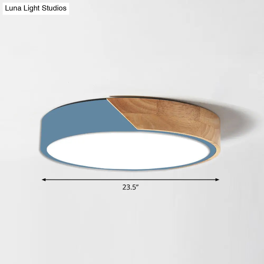 Round Led Macaron Ceiling Light With Acrylic Shade And Wood Accents