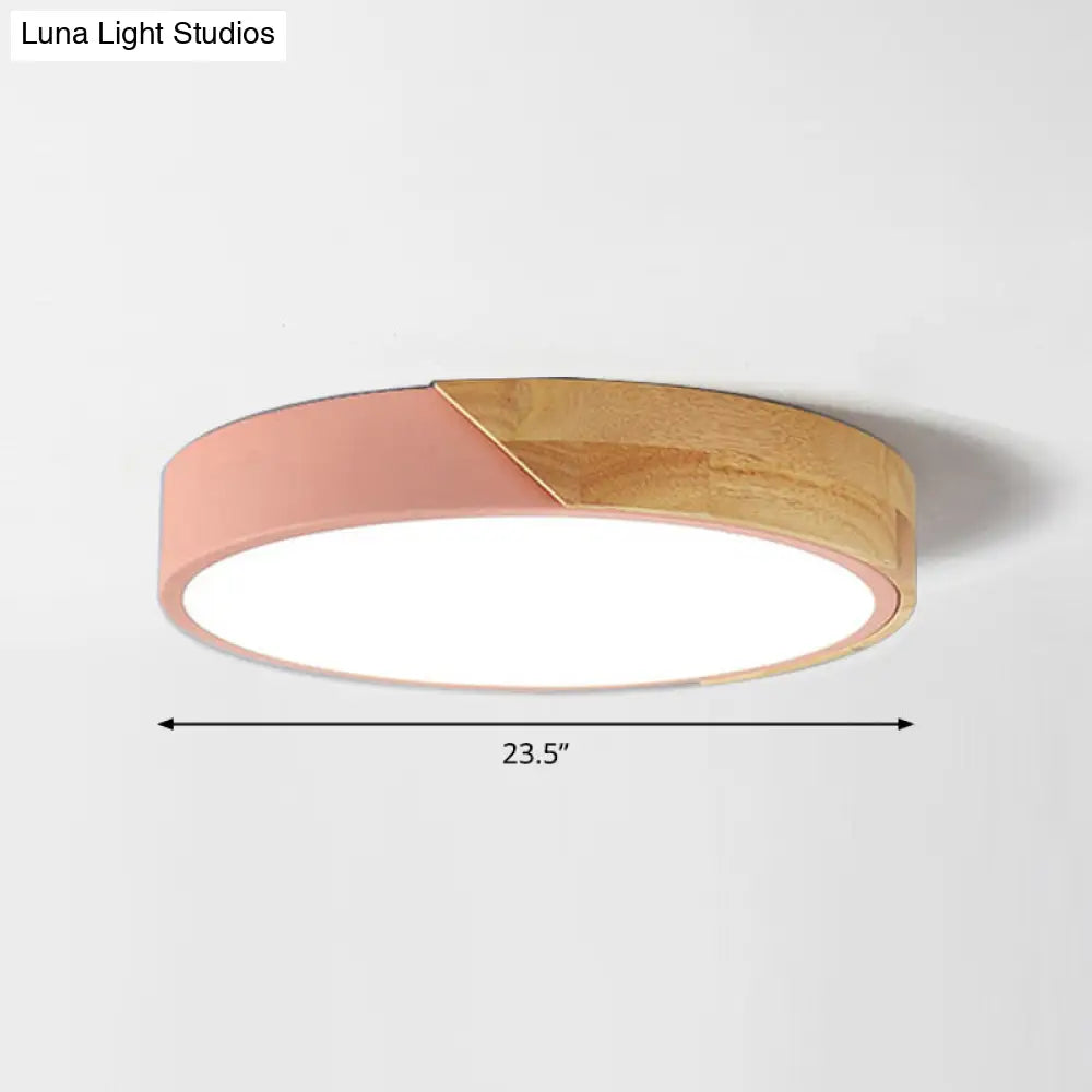 Round Led Macaron Ceiling Light With Acrylic Shade And Wood Accents