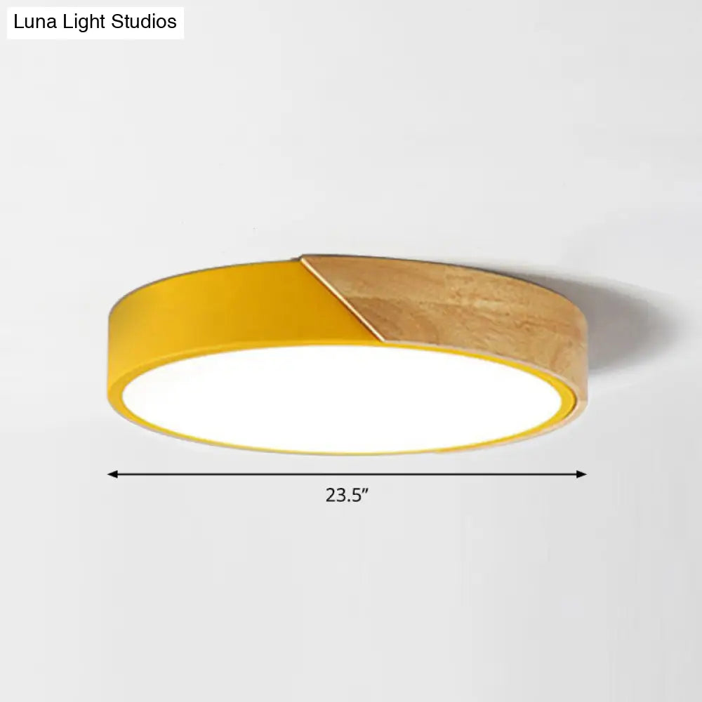 Round Led Macaron Ceiling Light With Acrylic Shade And Wood Accents