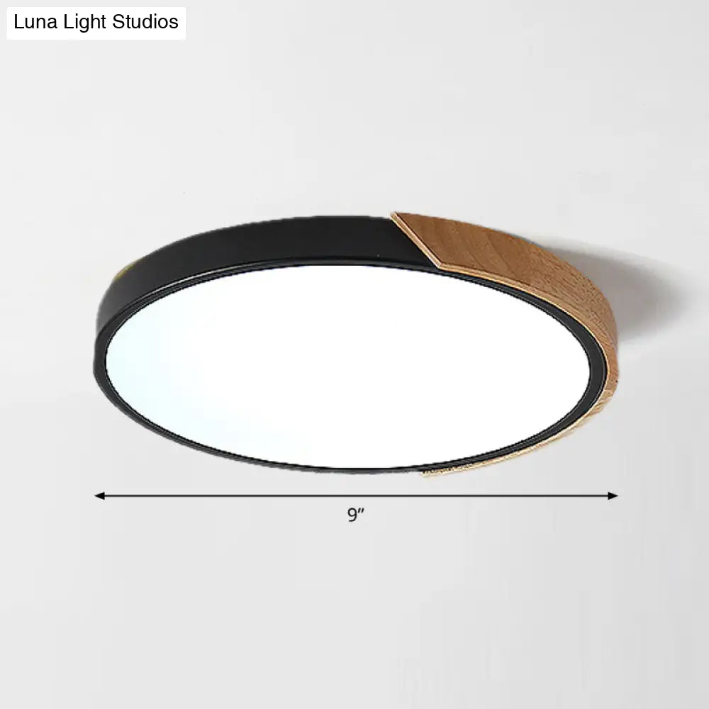 Round Led Macaron Ceiling Light With Acrylic Shade And Wood Accents