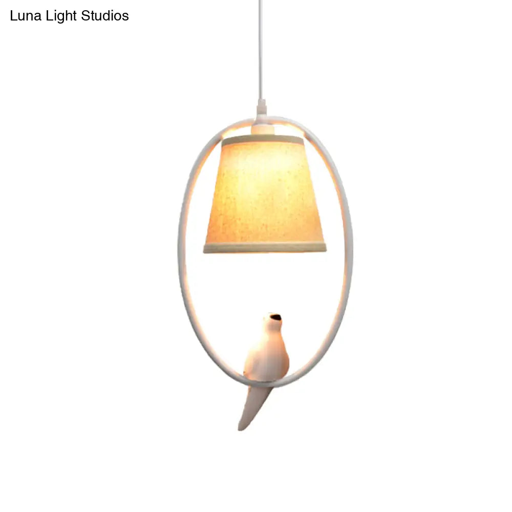Rustic Beige Pendant Light With Bird Accent - Stylish Oval Metal Ceiling For Hotels
This Improved