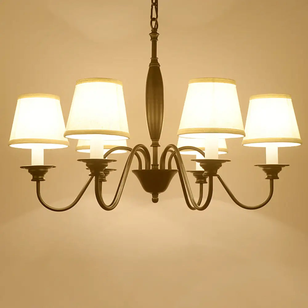 Rustic Black Candle Chandelier With Tapered Fabric Shade Perfect Hanging Light For Restaurants 6 /