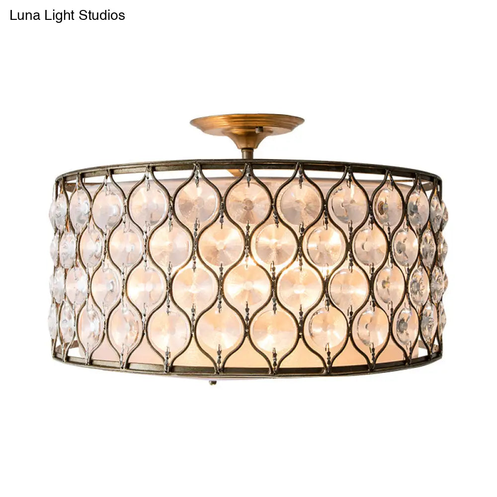 Rustic Bronze Metal And Crystal Semi Flush Mount Light Fixture With 3 Lights