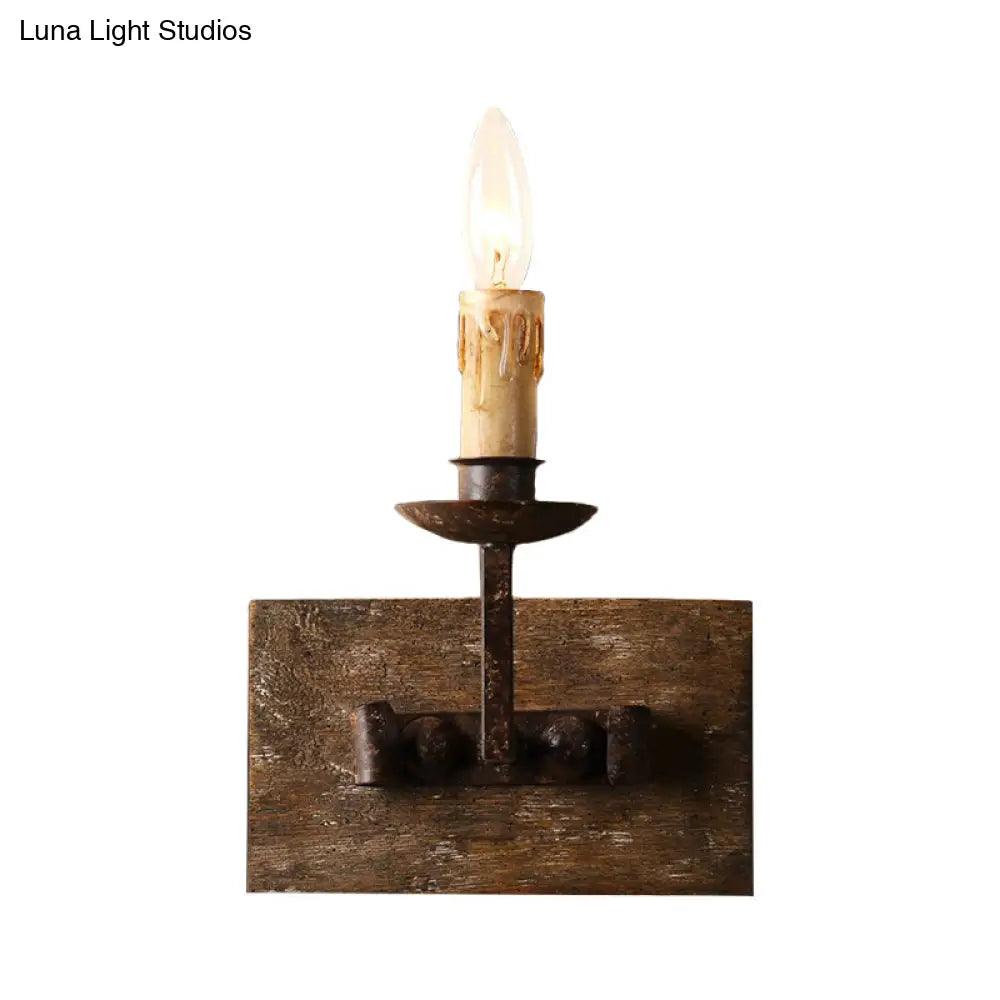 Rustic Candelabra Wall Light Fixture - 1/2/3-Bulb Metallic Lamp In Brown With Wood Backplate