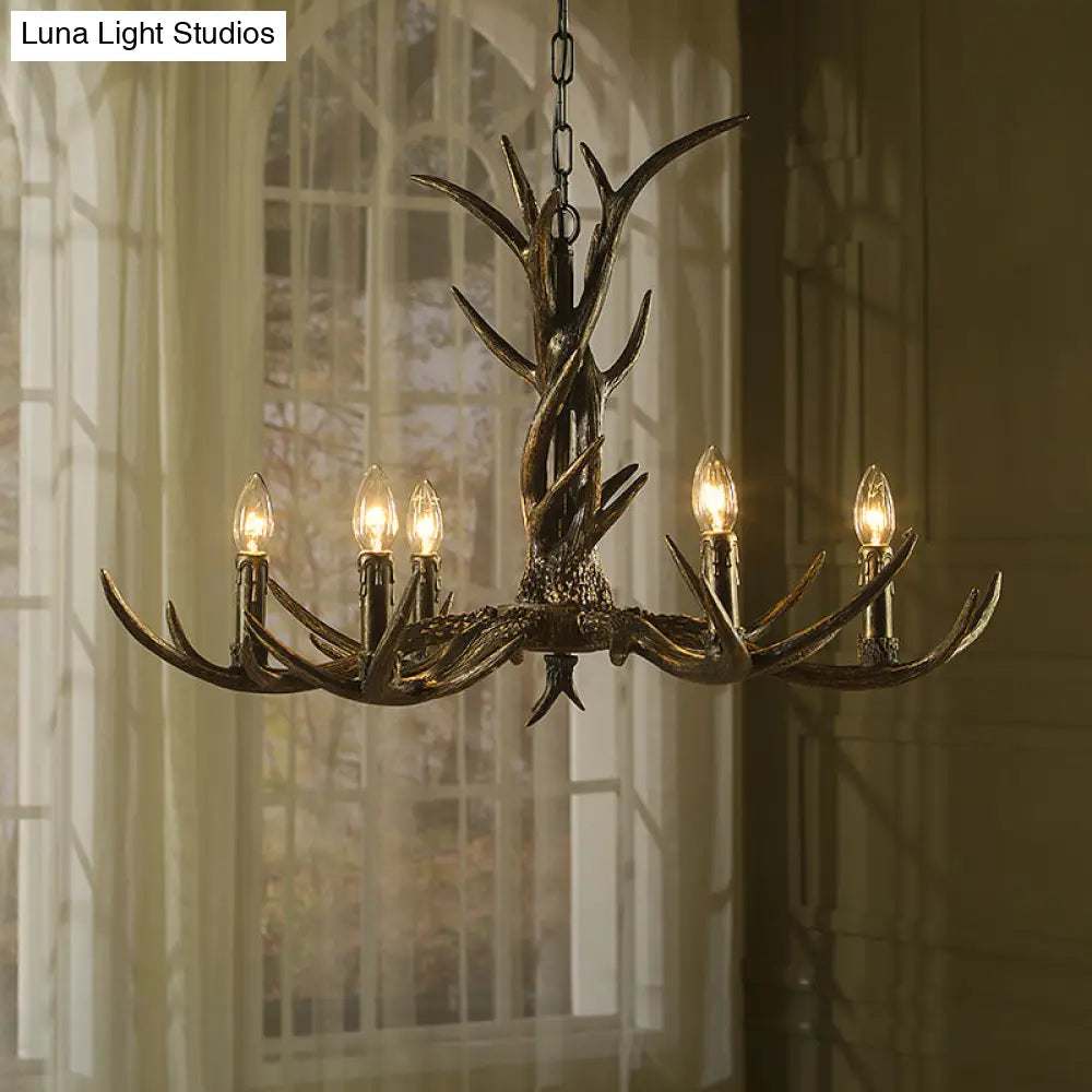 Rustic Chandelier Pendant With Resin Antler In Brass - 6/8/10-Light For Study Suspension
