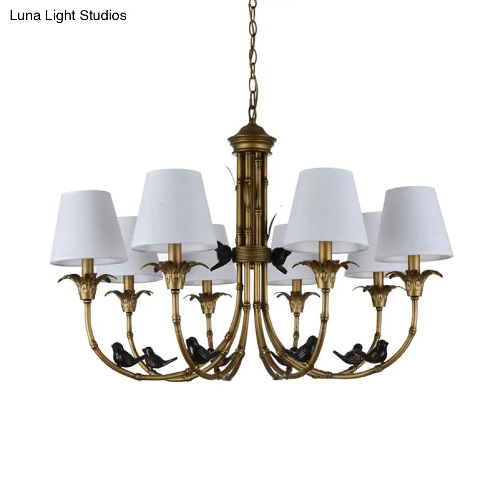 Rustic Cone Fabric Hanging Chandelier - White 3/6/8 Lights Suspension Pendant For Living Room