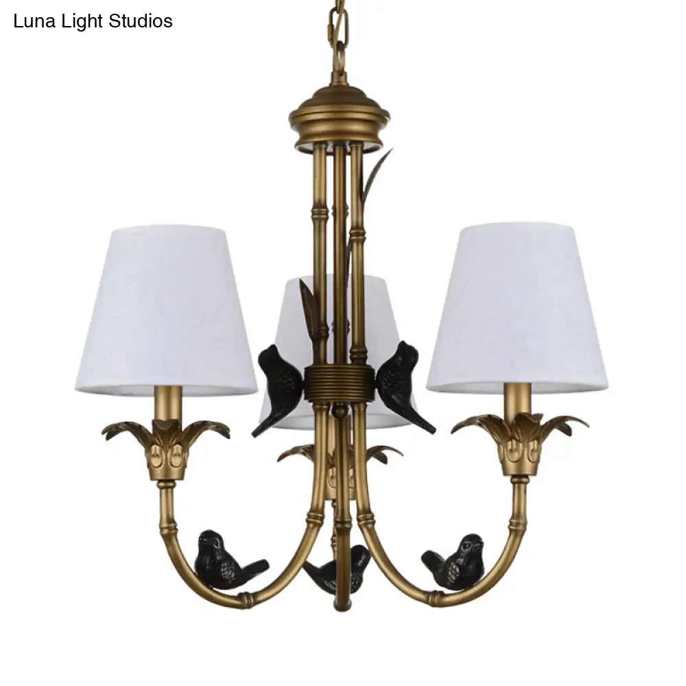 Rustic Cone Fabric Hanging Chandelier - White 3/6/8 Lights Suspension Pendant For Living Room