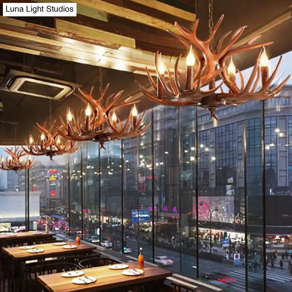 Rustic Deer Horn Resin Chandelier - Dining Room Suspension Light Fixture