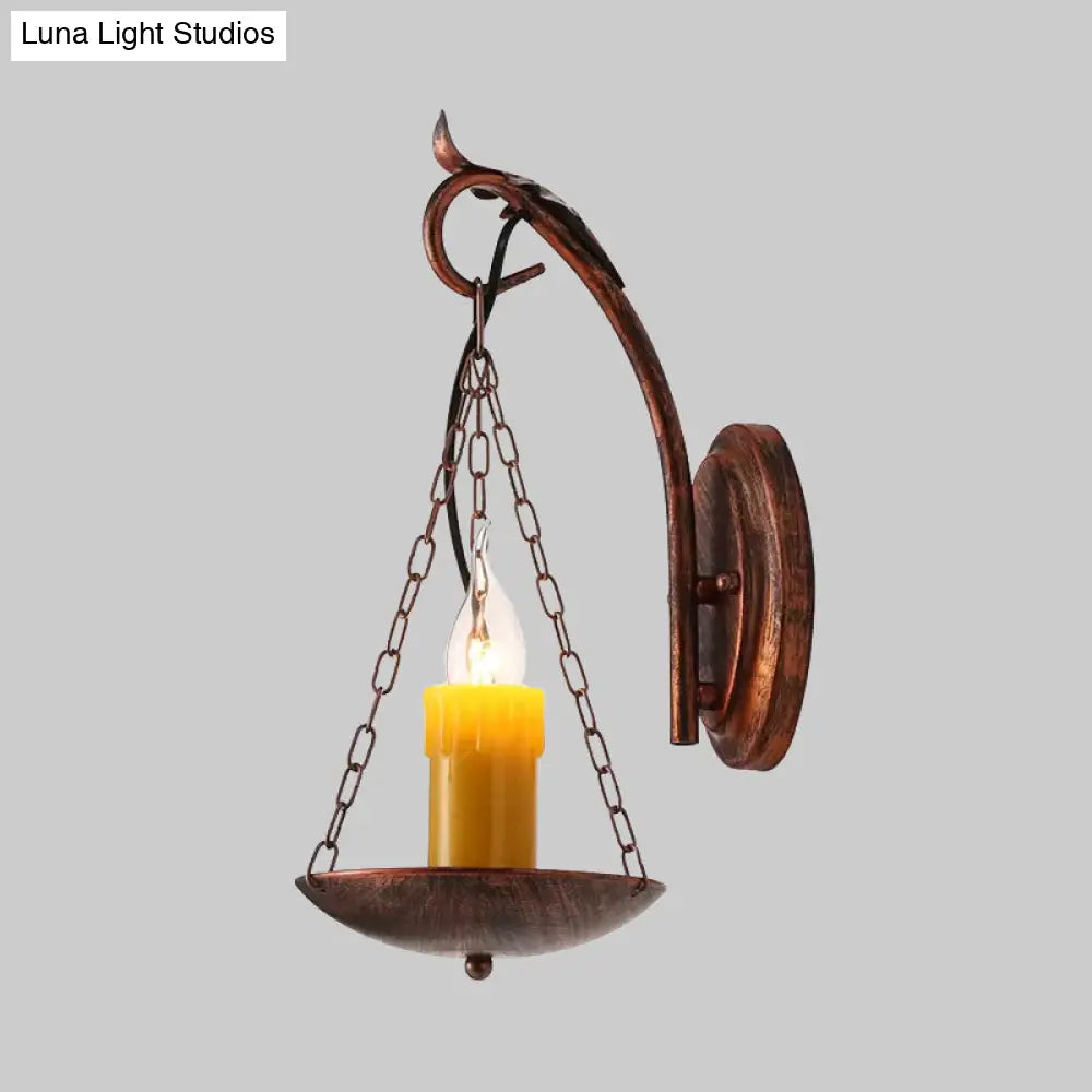 Rustic Lodge Candle Wall Light - Stylish Metallic Sconce For Foyer Illumination