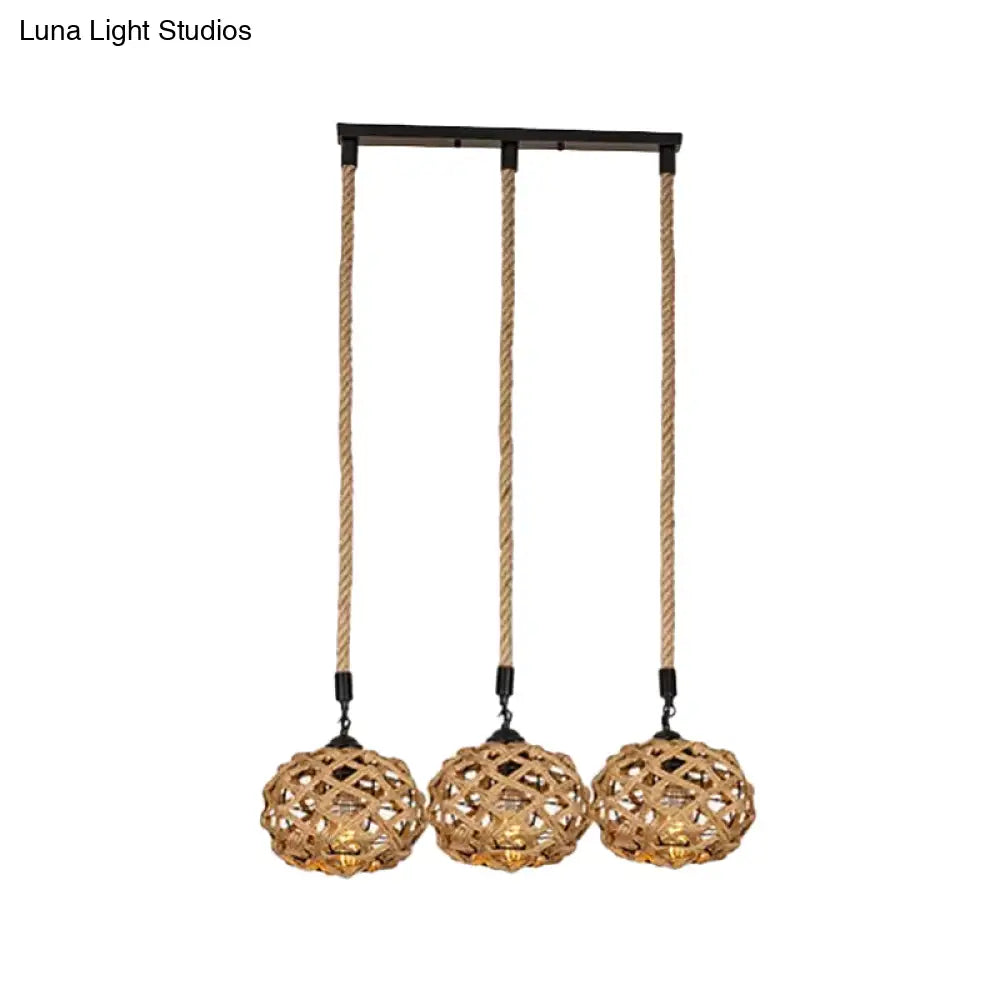 Rustic Oval Pendant Light With Cross-Woven Rope And Multiple Bulbs For Kitchen Or Bar Area