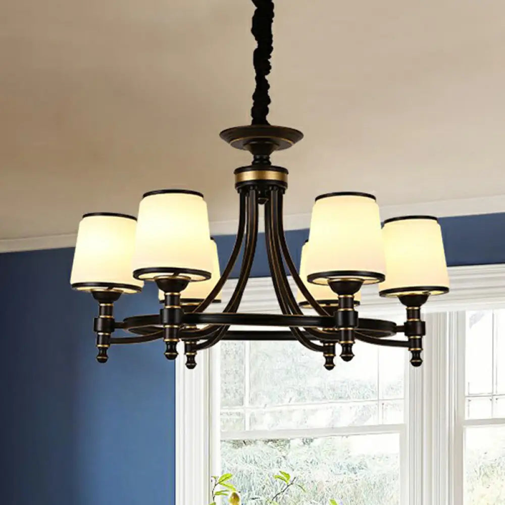 Rustic Ribbed Glass Dining Room Chandelier With Black Tapered Shade 6 /
