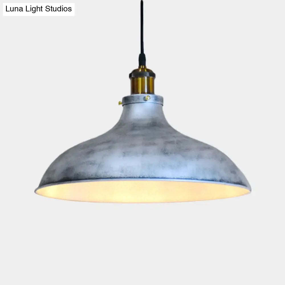 Rustic Silver Ceiling Lamp With Barn Metal Shade For Living Room