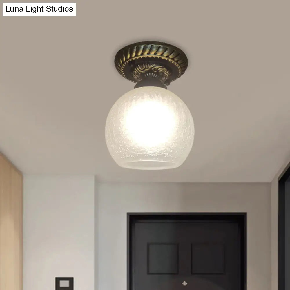 Rustic Style Opal Crackle Glass Ceiling Lamp 1 - Light Flush Mount Brown 6’/7’/8’ Sphere Design