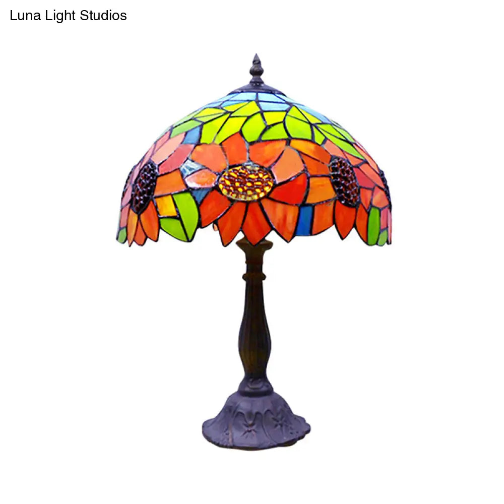 Rustic Sunflower Desk Light - Stained Glass Table Lamp For Bedroom Orange