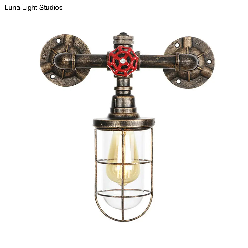 Rustic Water Pipe Iron Wall Sconce Lamp: Vintage 1-Light Fixture For Bathrooms (Aged Brass)