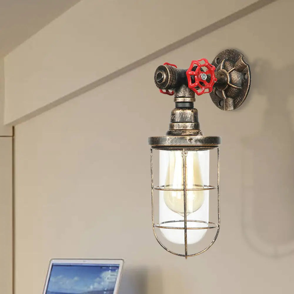 Rustic Water Pipe Iron Wall Sconce Lamp: Vintage 1-Light Fixture For Bathrooms (Aged Brass) Antique