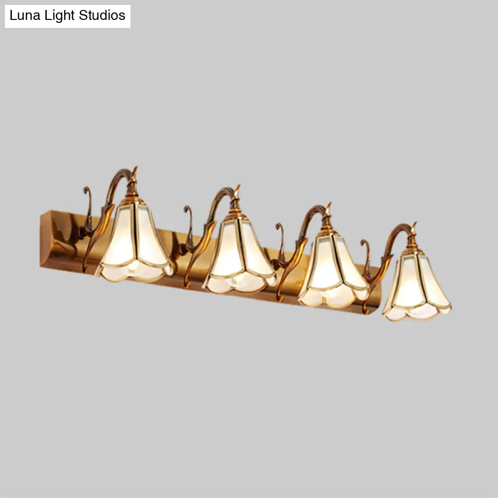 Rustic White Glass Vanity Lighting Fixture - Flower Bathroom Gold Wall Mount 2/3/4 Bulbs