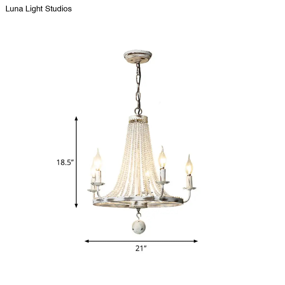 Rustic Wood Bead Chandelier With Clear Crystals - Vintage Wagon Wheel Pendant Light For Living Room