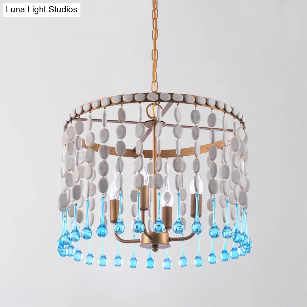 Rustic Wood Cascading Chandelier With 4 Bulbs - Ideal For Living Room