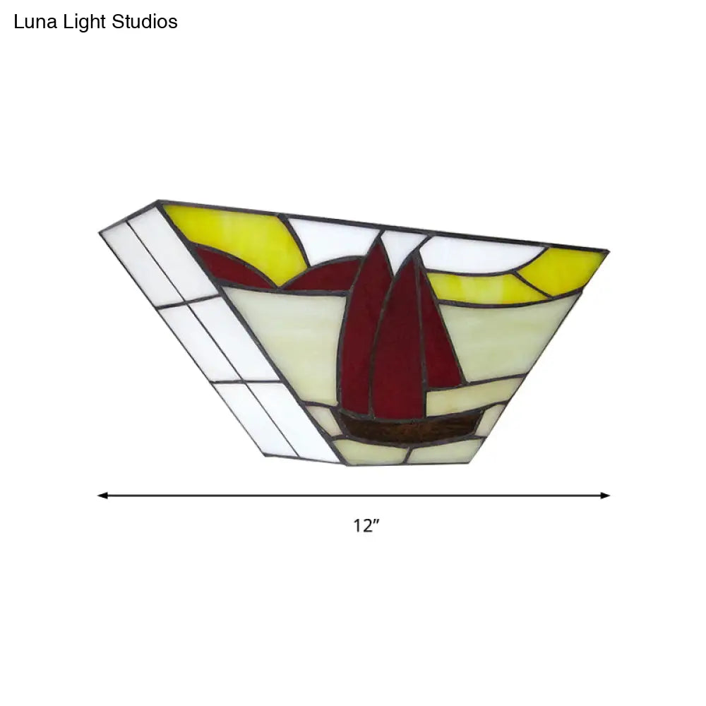 Sailboat Stained Glass Nautical Wall Sconce - Trapezoid Mount Light For Outdoor Use
With This