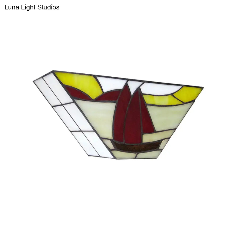 Sailboat Stained Glass Nautical Wall Sconce - Trapezoid Mount Light For Outdoor Use
With This