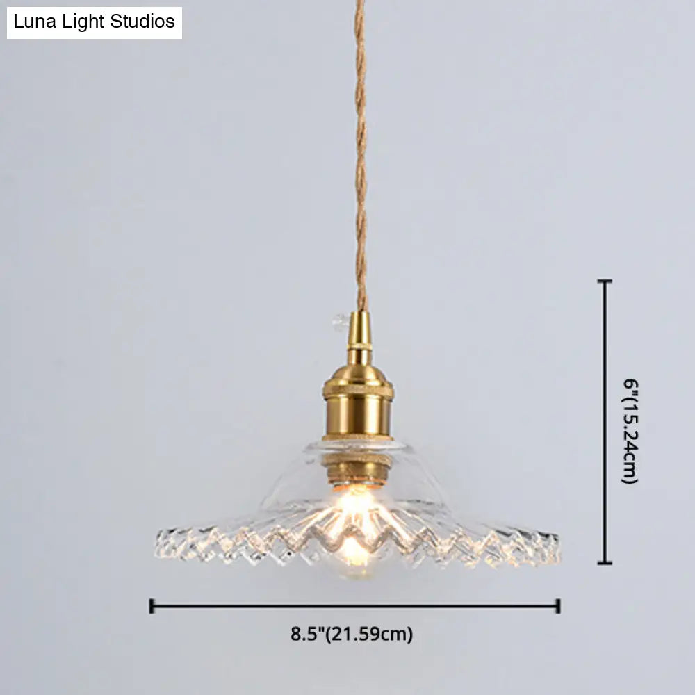 Scalloped Edge Pendant Light - Vintage Industrial Glass Hanging For Living Room