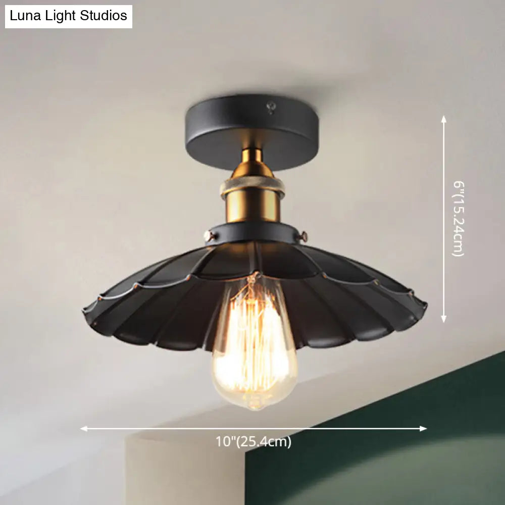 Scalloped Metal Ceiling Mount Industrial Restaurant Light In Black
