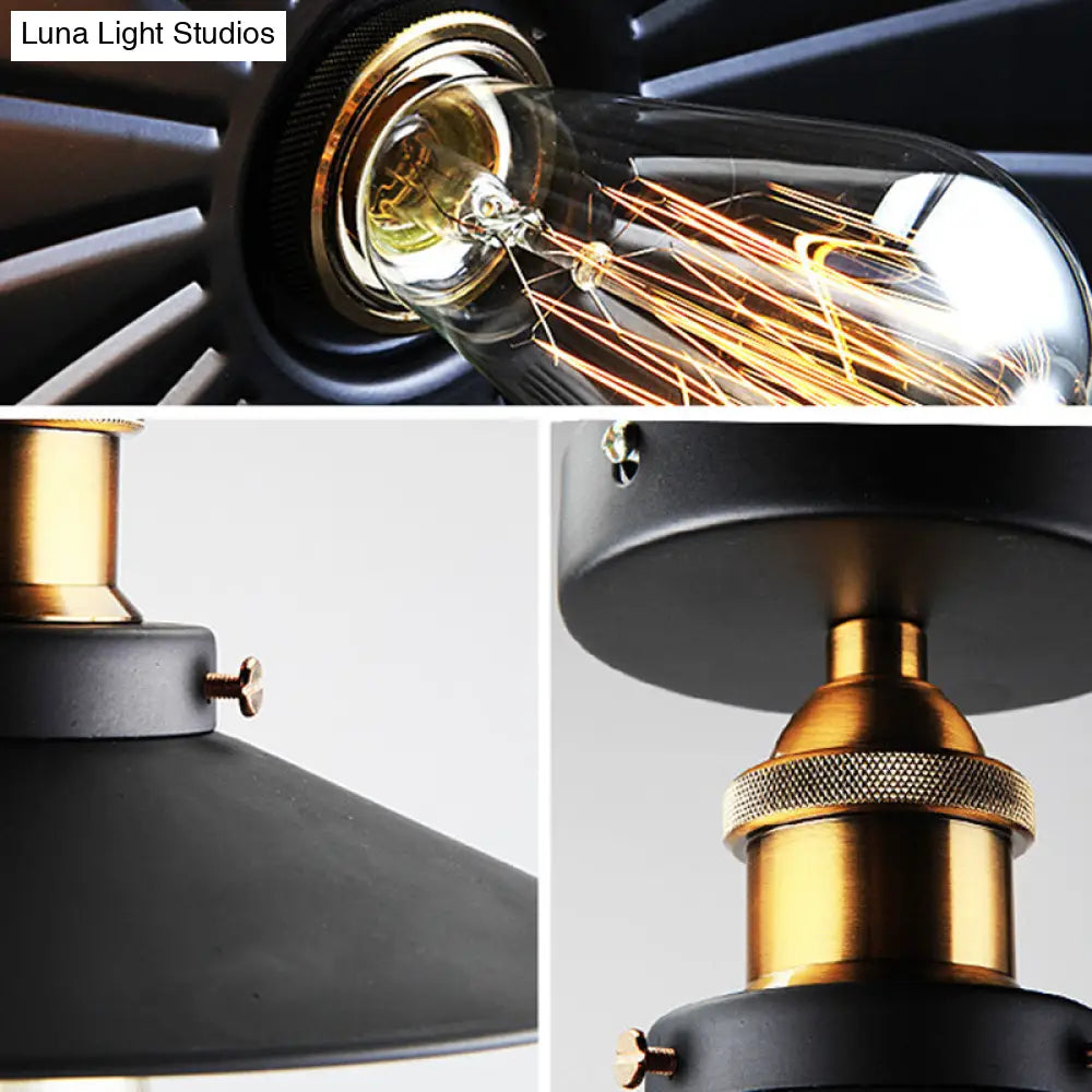 Scalloped Metal Ceiling Mount Industrial Restaurant Light In Black