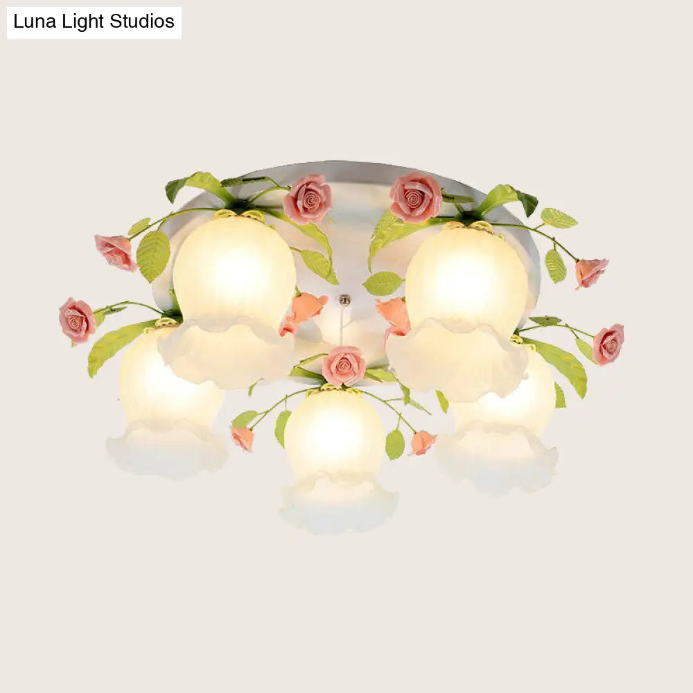 Scalloped Metal White Ceiling Light: 3/5 Lights Flush Mount Fixture For Living Room