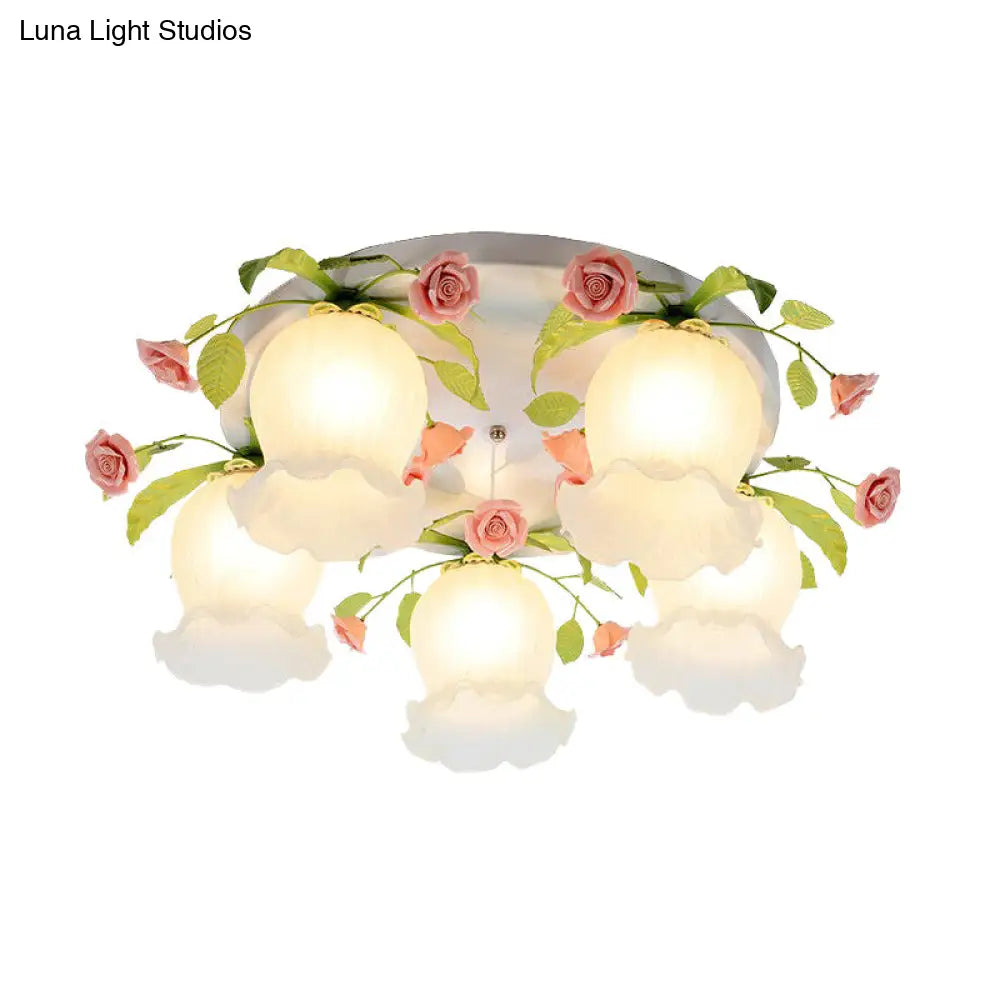 Scalloped Metal White Ceiling Light: 3/5 Lights Flush Mount Fixture For Living Room