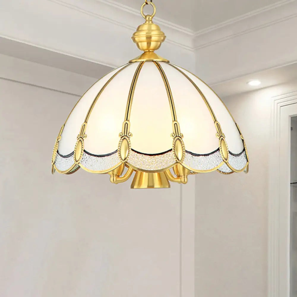 Scalloped Opal Glass Ceiling Chandelier Lamp In Brass - Small/Large (3/5 Lights) Vintage Lighting /