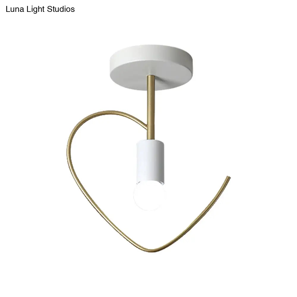 Semi Flush Macaron Iron Ceiling Light With Star/Loving Heart Frame - 1 - Light Grey/White/Green