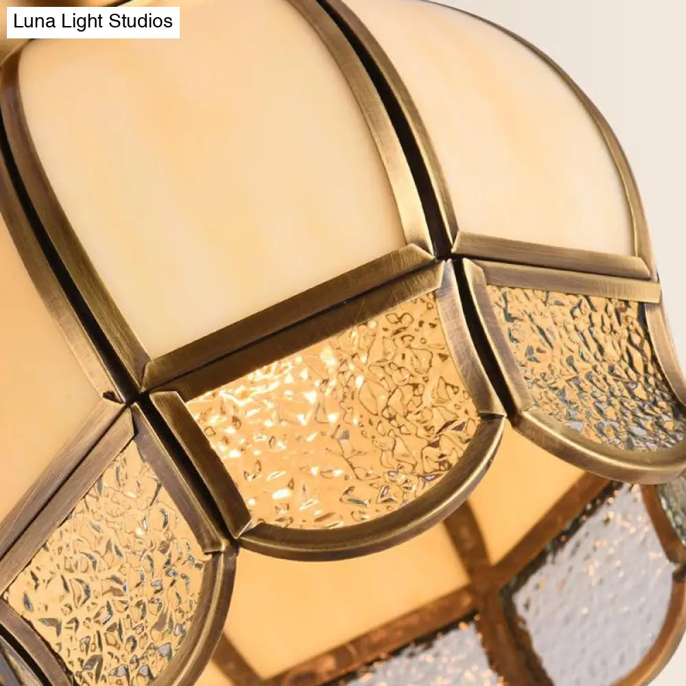 Semi Flush Mount Brass Lamp With Milk Glass Shade - Ceiling Light For Balcony