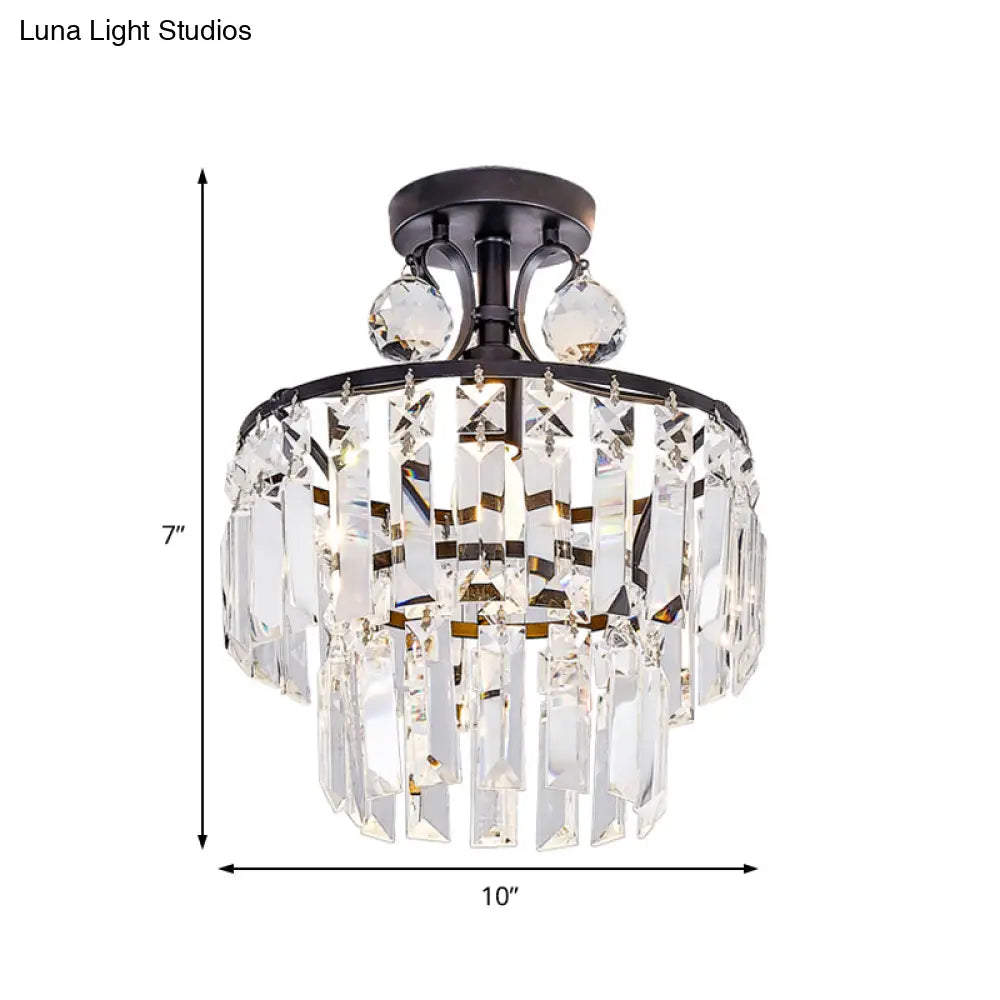 Semi Flush Mount Crystal Block Ceiling Light - Modern 2-Tier Design Black 1