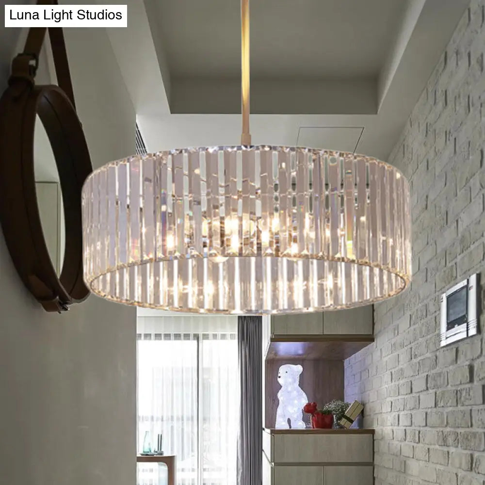 Shaded Round Crystal Pendant Light Fixture - 19.5’/23.5’ Wide Simplicity 5/6 Lights Chrome