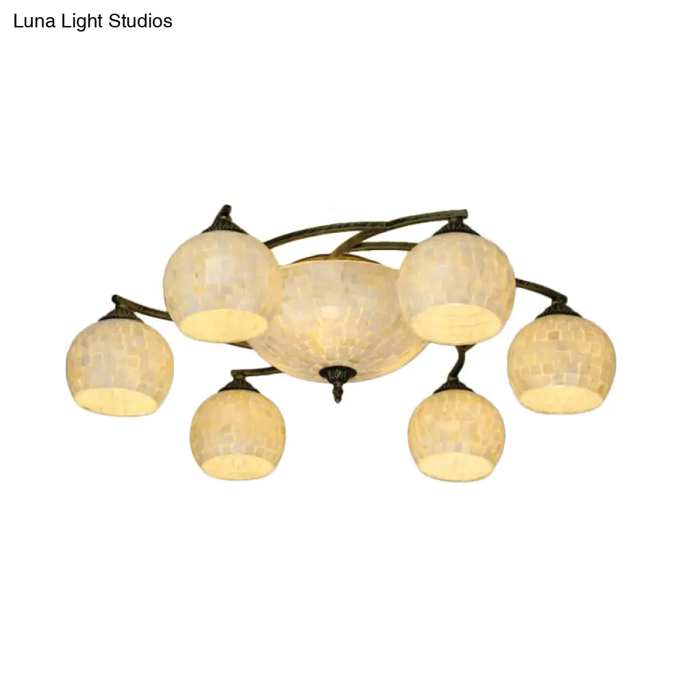 Shell Globe Semi Flush Ceiling Light - Mediterranean Style White/Colorful Lighting Fixture For