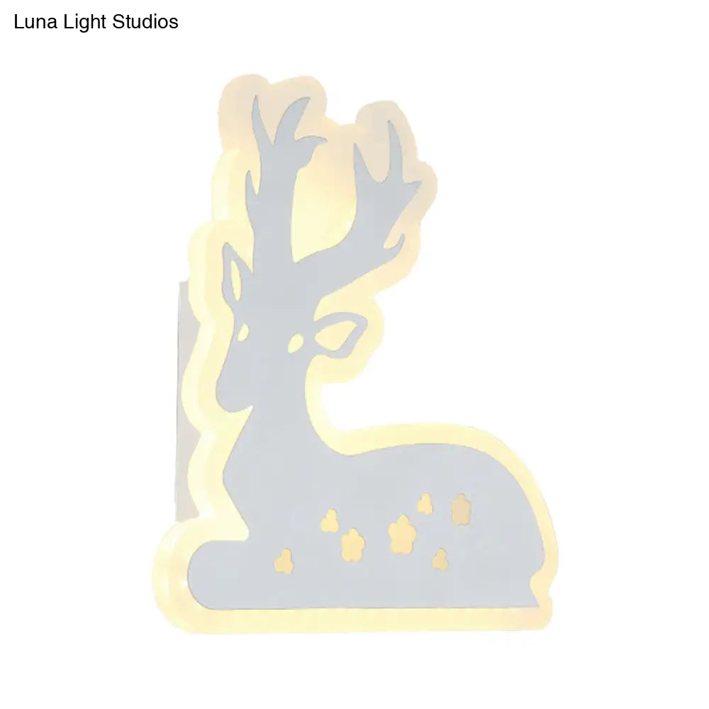 Sika Deer Wall Sconce Light For Corridor Stairway - White Finish Acrylic Animal Design