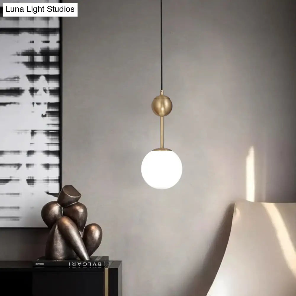 Simple Brass Bedroom Pendant Light with Milk Glass Shade Brass