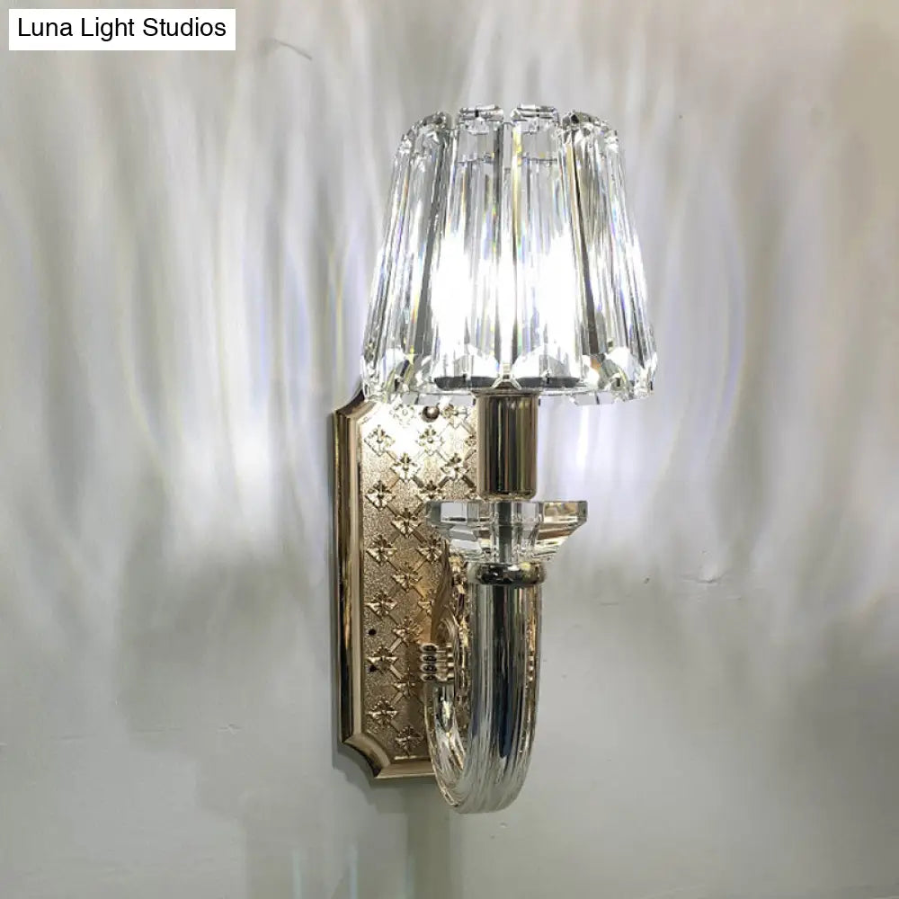 Simple Clear Crystal Tapered Cone Sconce Light Fixture - Elegant 1-Bulb Wall Lighting Idea For