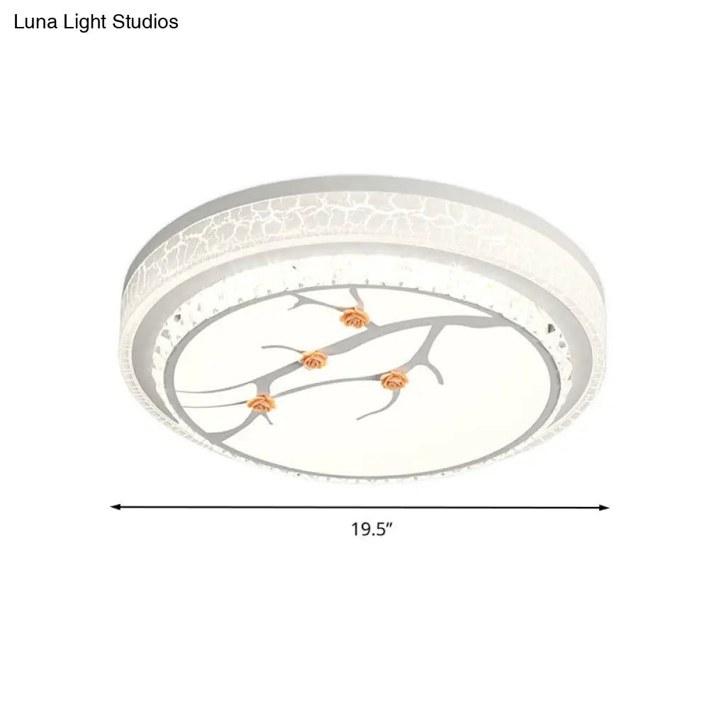 Simple Crystal Drum Ceiling Flush Mount - White Led Light For Bedroom (White/3 Color A/B)