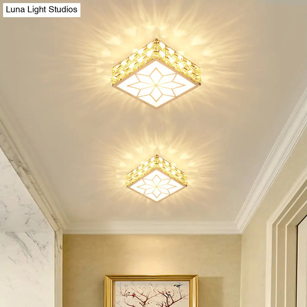 Simple Crystal Embedded Led Ceiling Flush Mount Light Fixture For Hallways