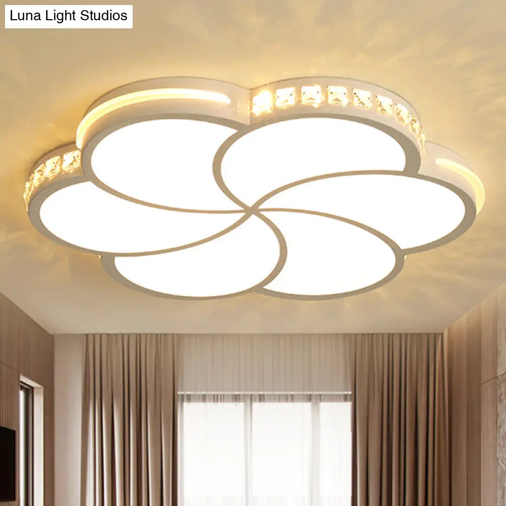 Simple Crystal Flower Flush Mount Led Bedroom Lamp - 16.5/20.5/24.5 W Light Fixture In Warm/White/3