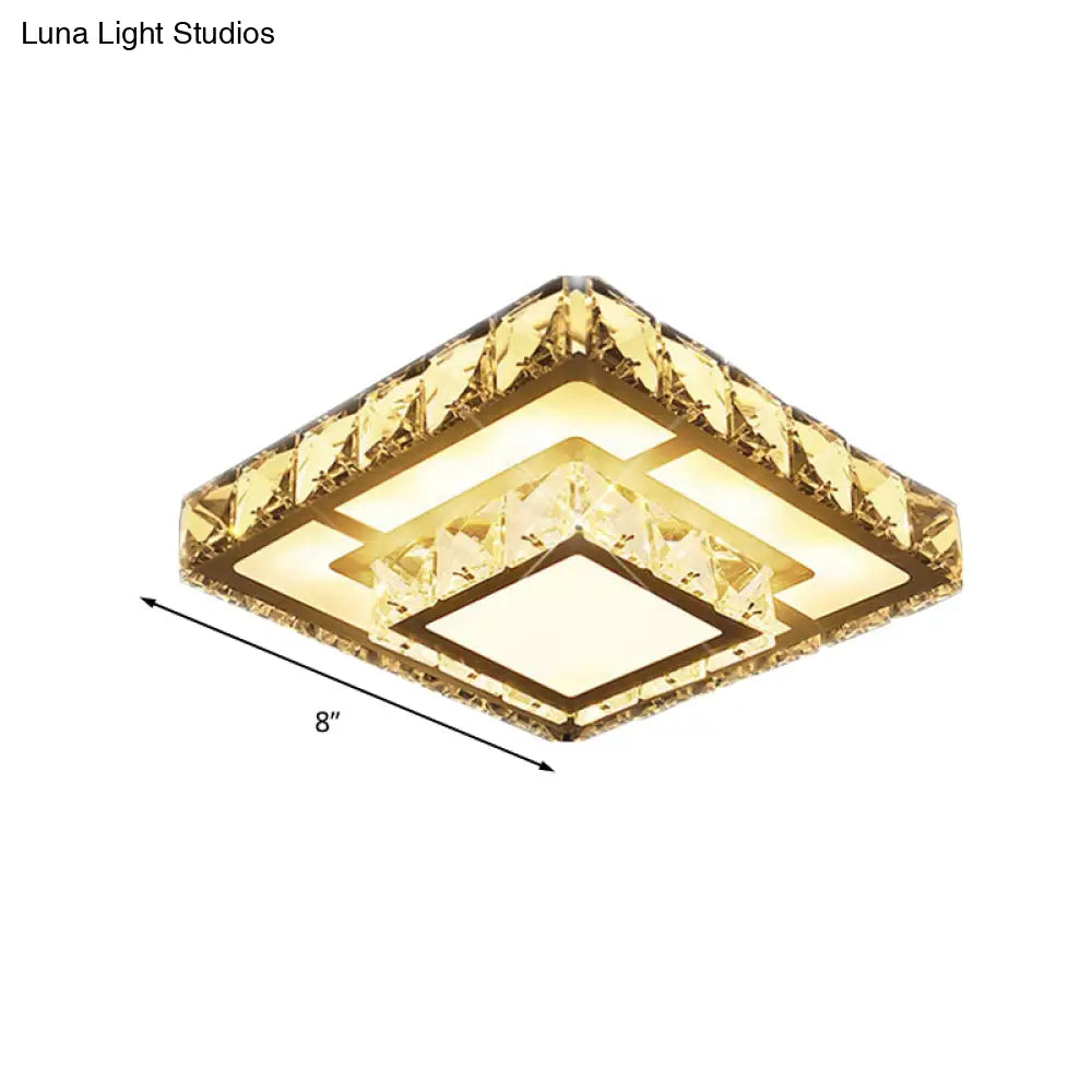 Simple Crystal Square Led Ceiling Light In Warm/White For Corridor - Recessed/Surface Mount