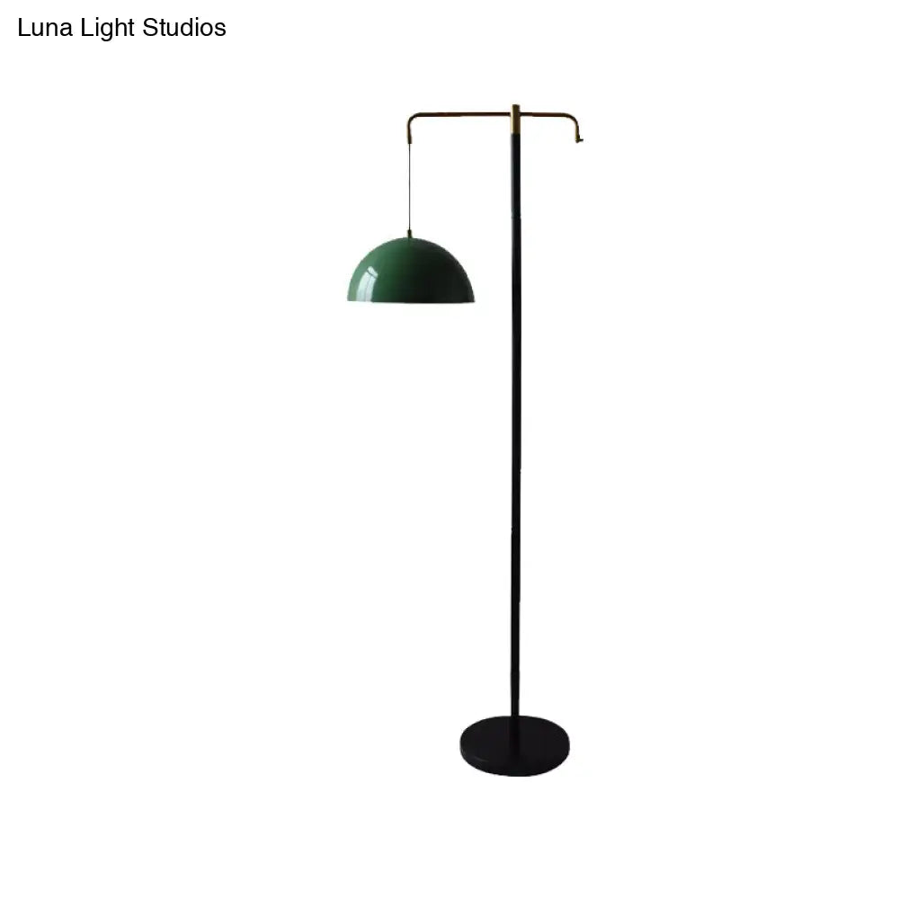 Simple Green/Brass Dome Floor Reading Lamp For Study Room - Metallic Stand Up Light