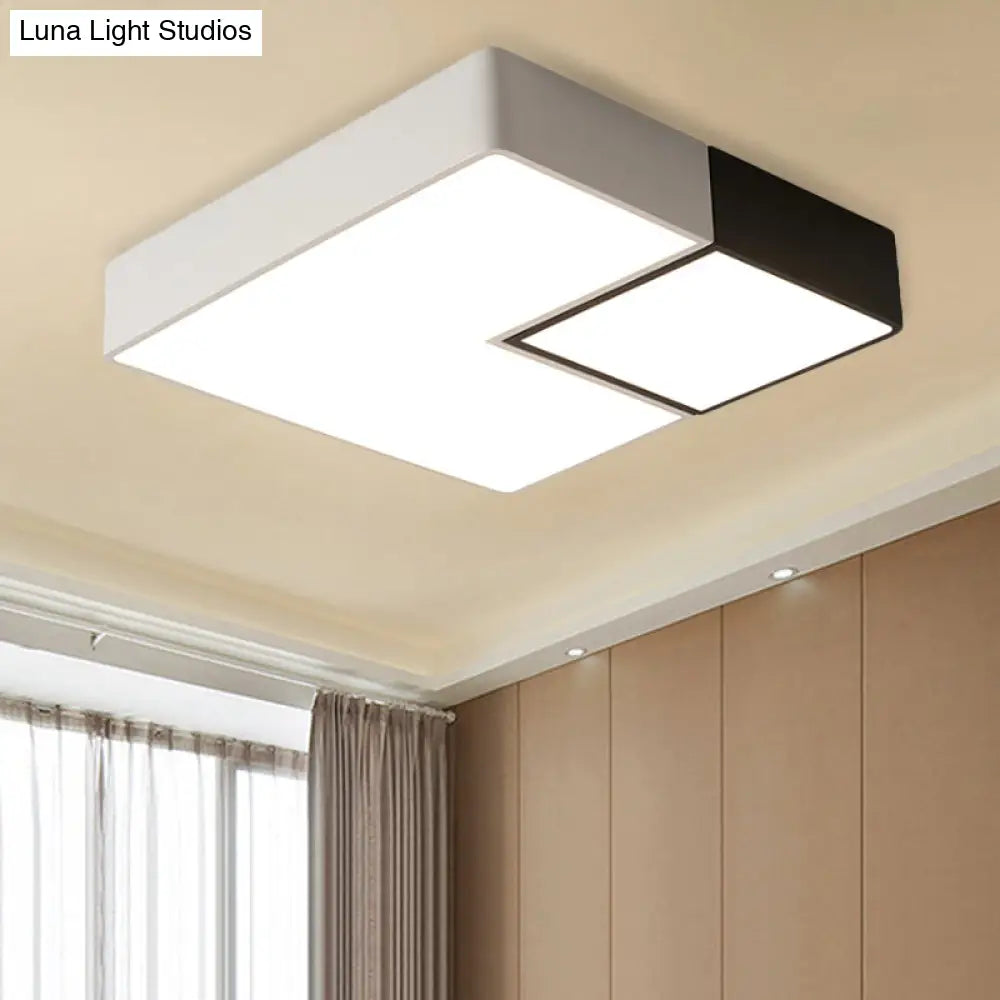 Simple Metal Square Flush Mount Led Ceiling Light Fixture For Living Room In Warm/White -