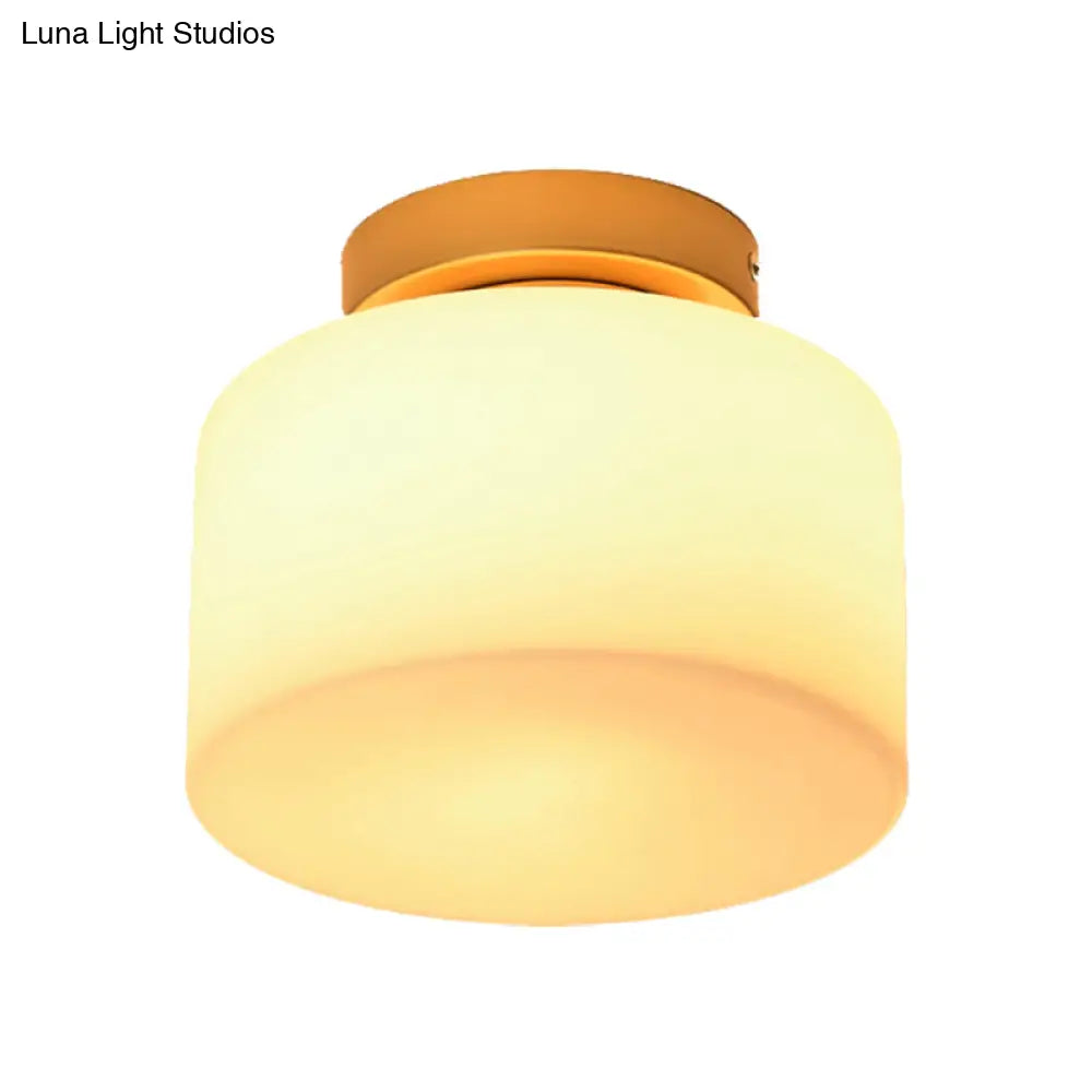 Simple Opal Glass Square/Cylinder Flush Mount Light Ceiling Fixture In White