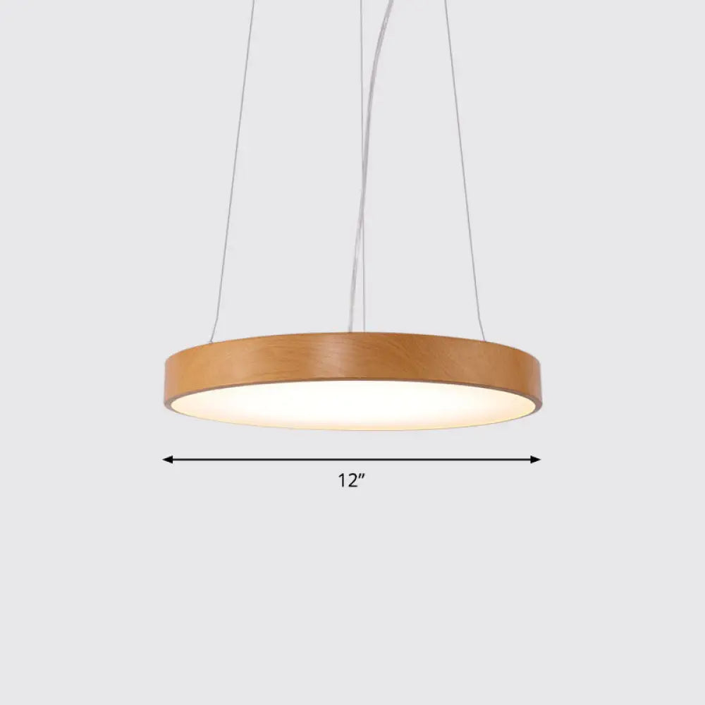 Simple Round Led Pendant Lamp In Metal And Light Wood Chandelier Ideal For Meeting Rooms / 12