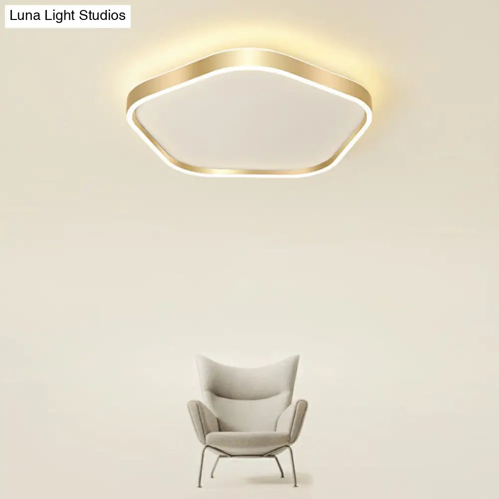 Simple Style Gold Pentagon Led Flush Mount Light For Bedroom Ceiling