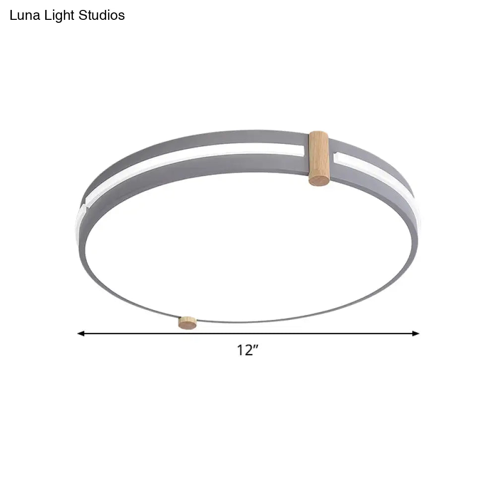 Simple Style Gray Macaron Drum Ceiling Lamp - Led Flush Mount Lighting In 12’/16’/19.5’